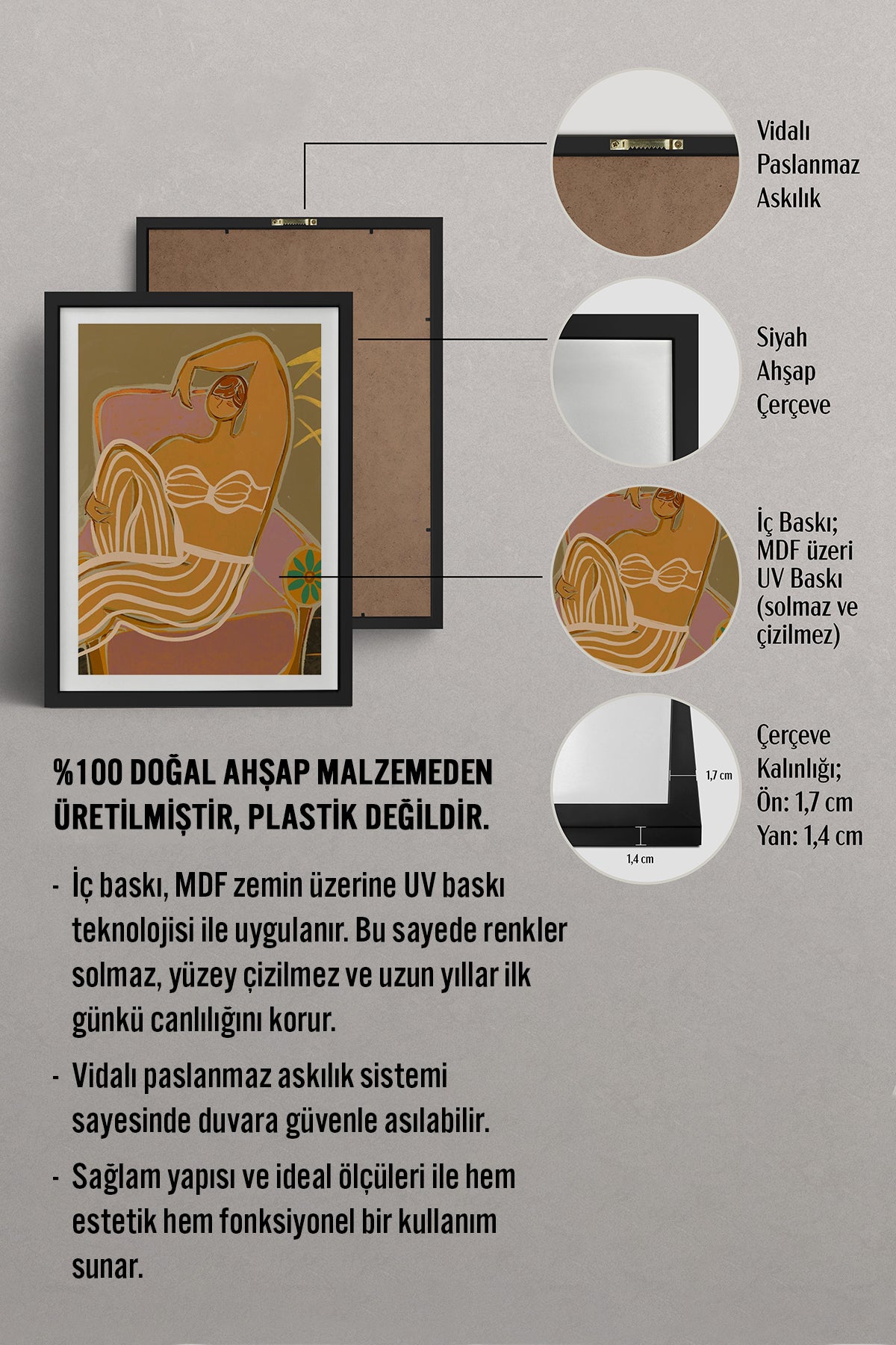 HOMEPACK Ahşap Çerçeveli Tablo Çerçeveli Poster Sanatsal Modern Duvar Dekoru TK-993