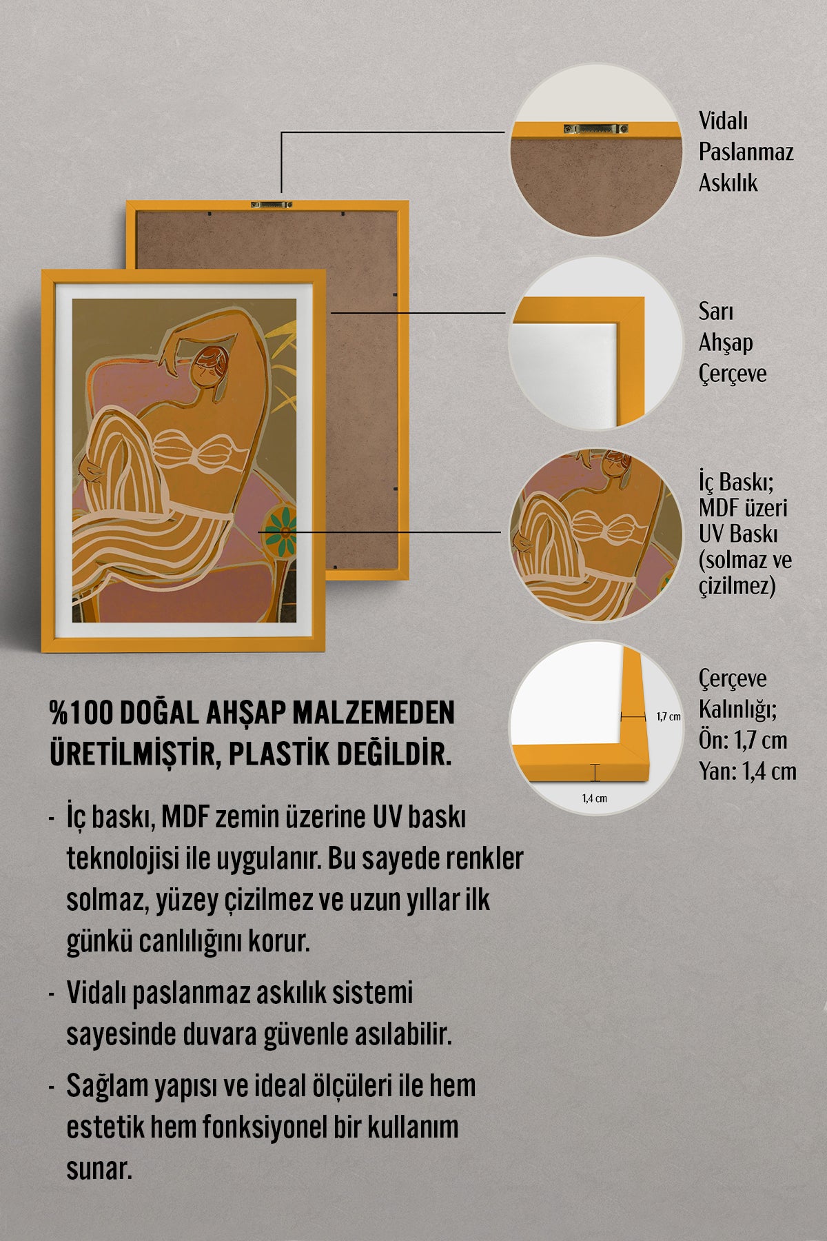 HOMEPACK Ahşap Çerçeveli Tablo Çerçeveli Poster Sanatsal Modern Duvar Dekoru TK-993