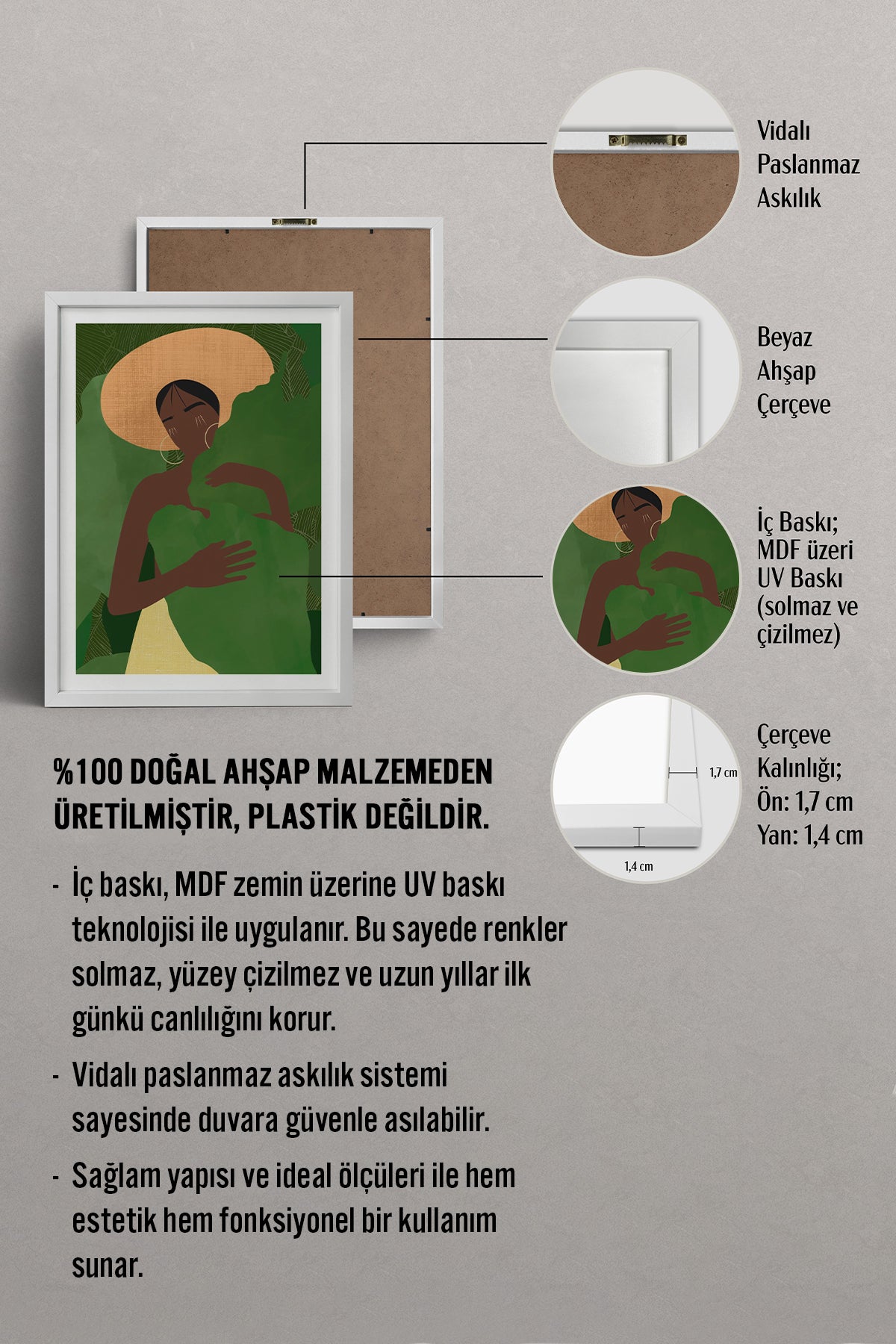 HOMEPACK Ahşap Çerçeveli Tablo Çerçeveli Poster Sanatsal Modern Duvar Dekoru TK-994