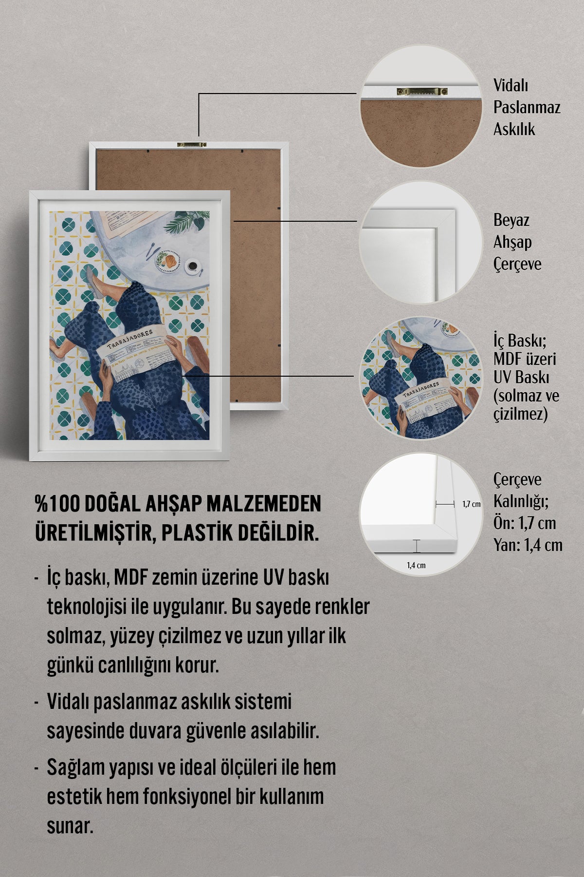HOMEPACK Ahşap Çerçeveli Tablo Çerçeveli Poster Sanatsal Modern Duvar Dekoru TK-995