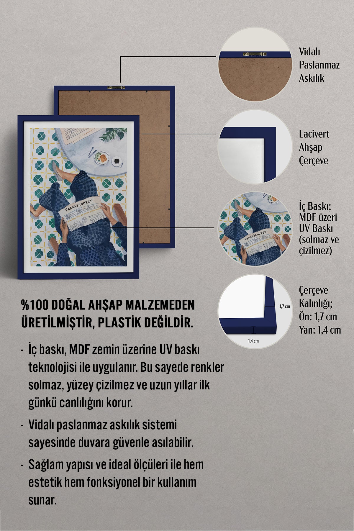 HOMEPACK Ahşap Çerçeveli Tablo Çerçeveli Poster Sanatsal Modern Duvar Dekoru TK-995
