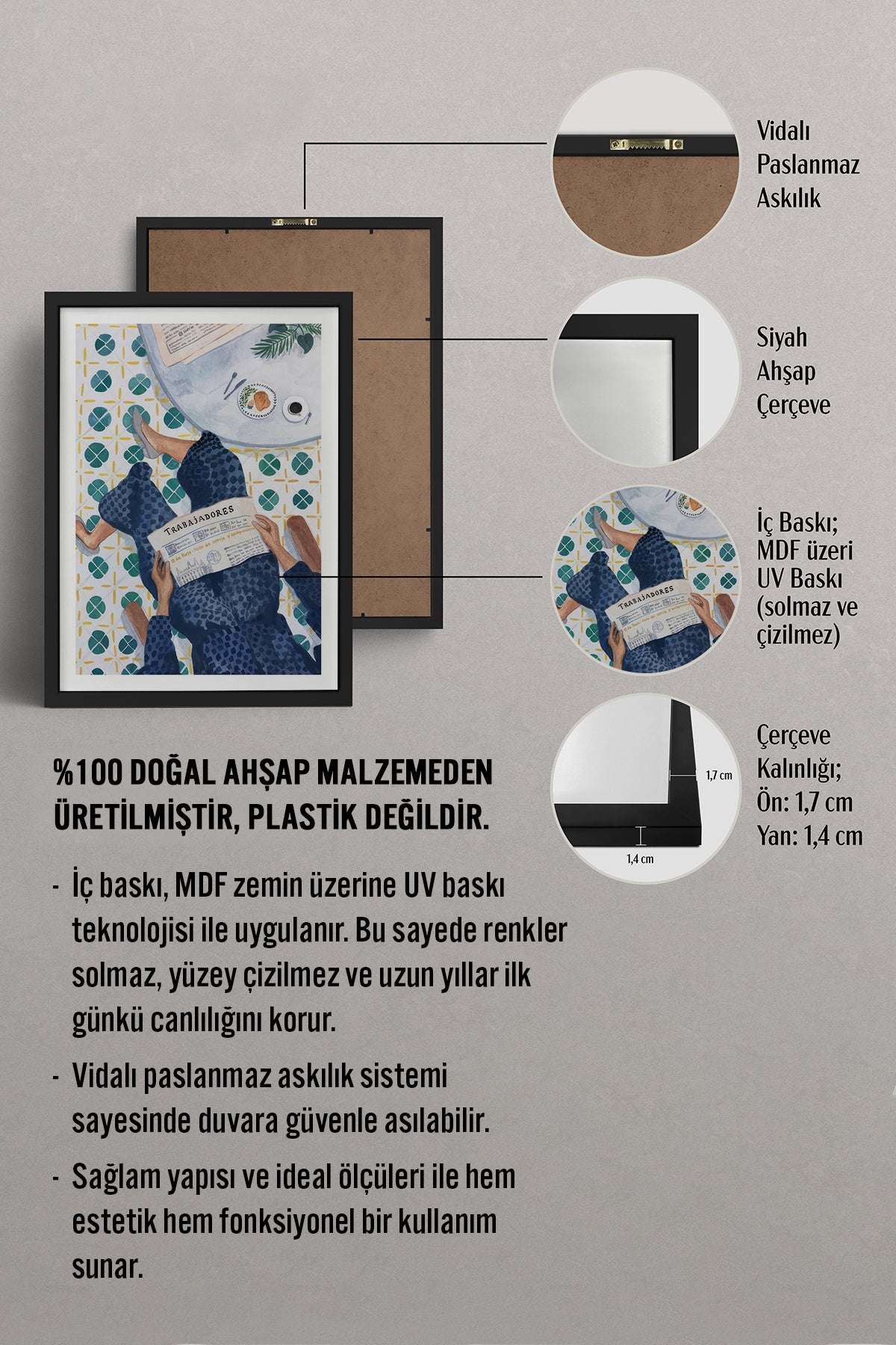 HOMEPACK Ahşap Çerçeveli Tablo Çerçeveli Poster Sanatsal Modern Duvar Dekoru TK-995