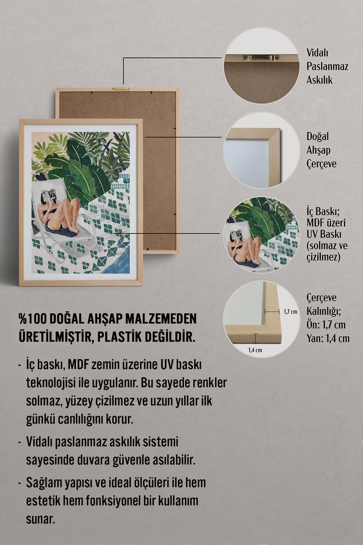 HOMEPACK Ahşap Çerçeveli Tablo Çerçeveli Poster Sanatsal Modern Duvar Dekoru TK-996