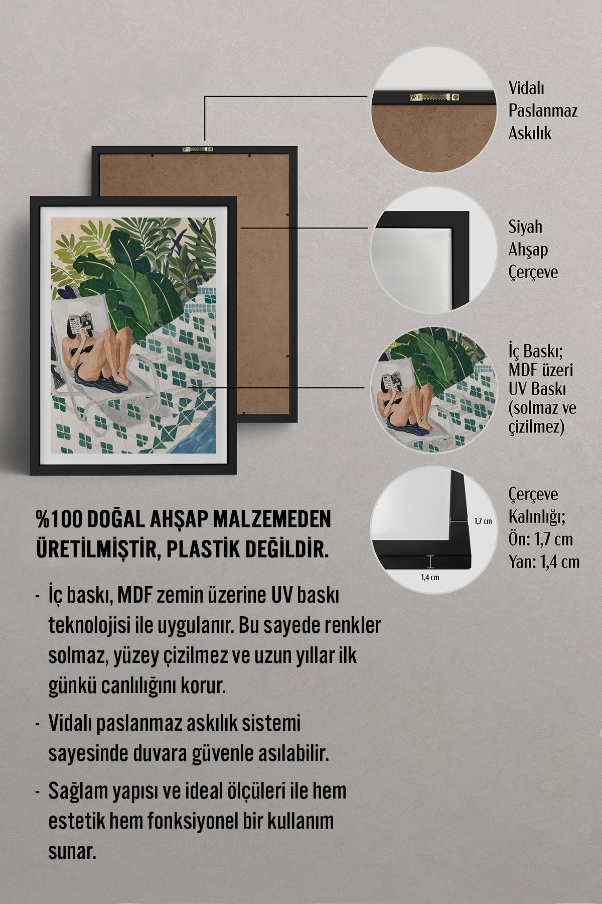 HOMEPACK Ahşap Çerçeveli Tablo Çerçeveli Poster Sanatsal Modern Duvar Dekoru TK-996