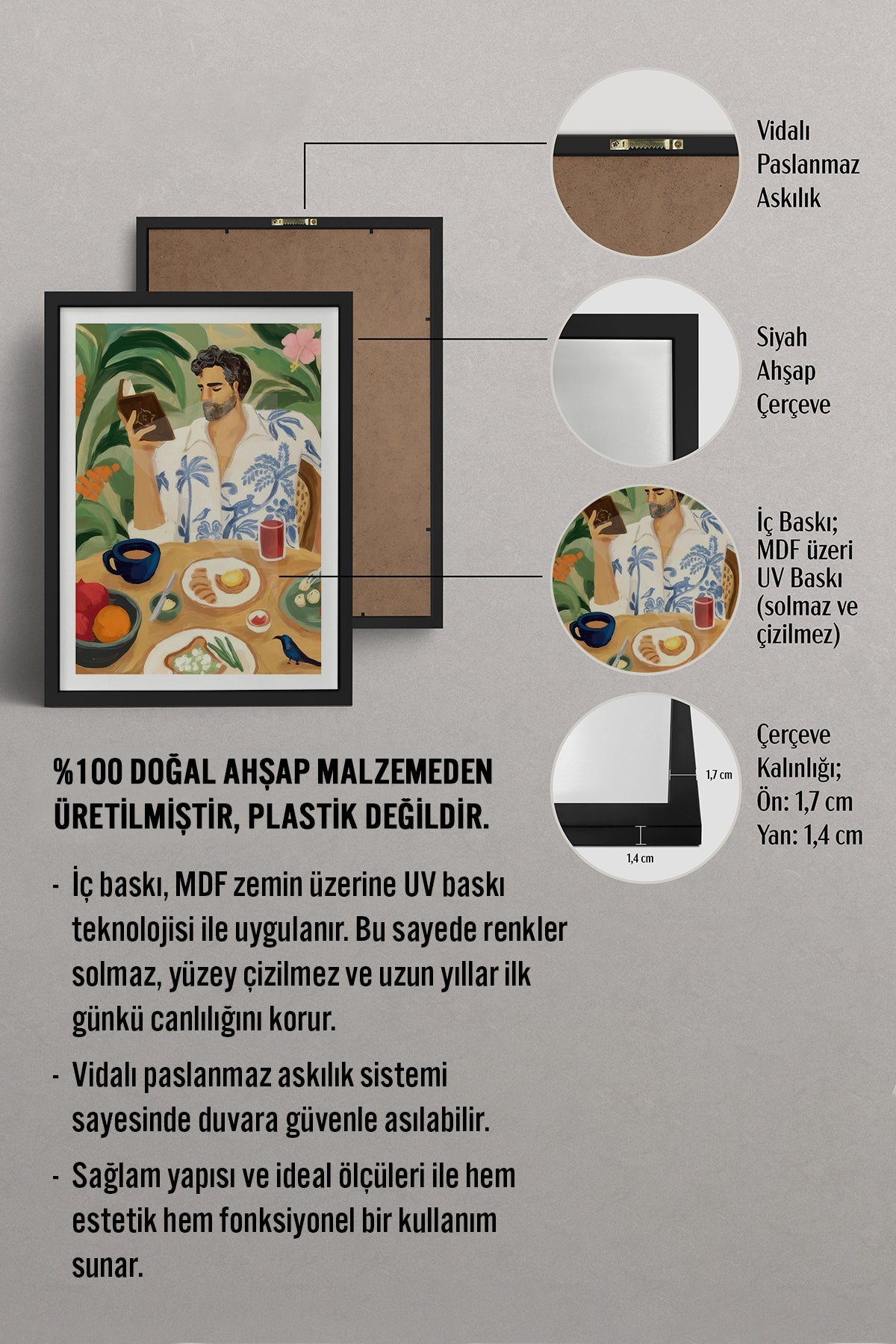 HOMEPACK Ahşap Çerçeveli Tablo Çerçeveli Poster Sanatsal Modern Duvar Dekoru TK-997