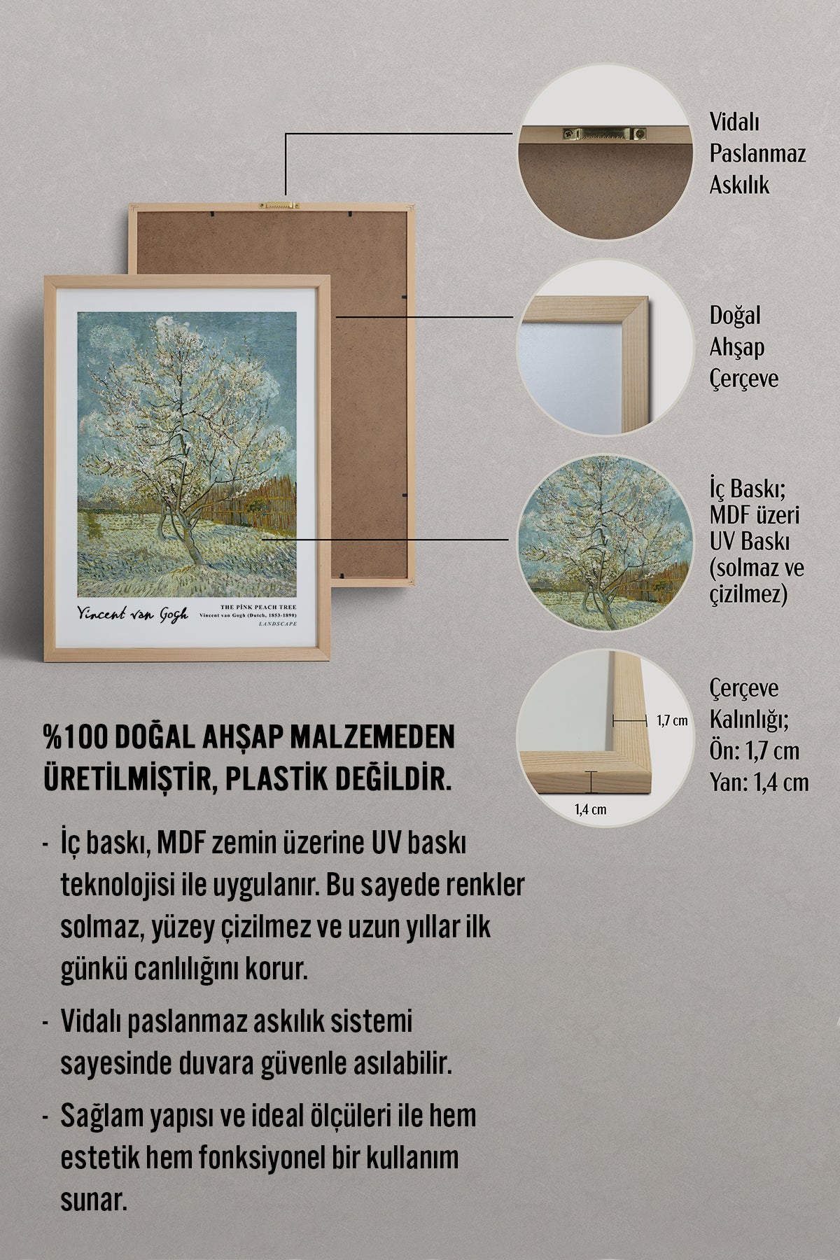 HOMEPACK Ahşap Çerçeveli Tablo Çerçeveli Poster Sanatsal Modern Duvar Dekoru VAN GOGH-08
