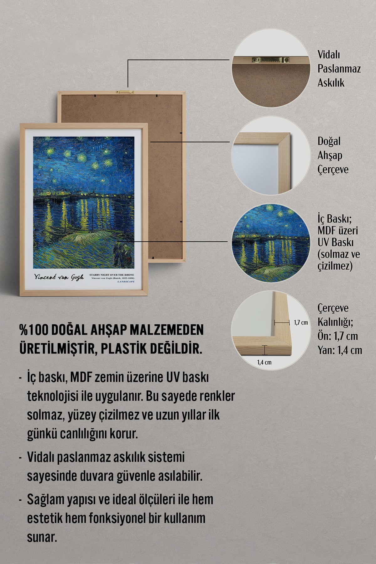HOMEPACK Ahşap Çerçeveli Tablo Çerçeveli Poster Sanatsal Modern Duvar Dekoru VAN GOGH-10