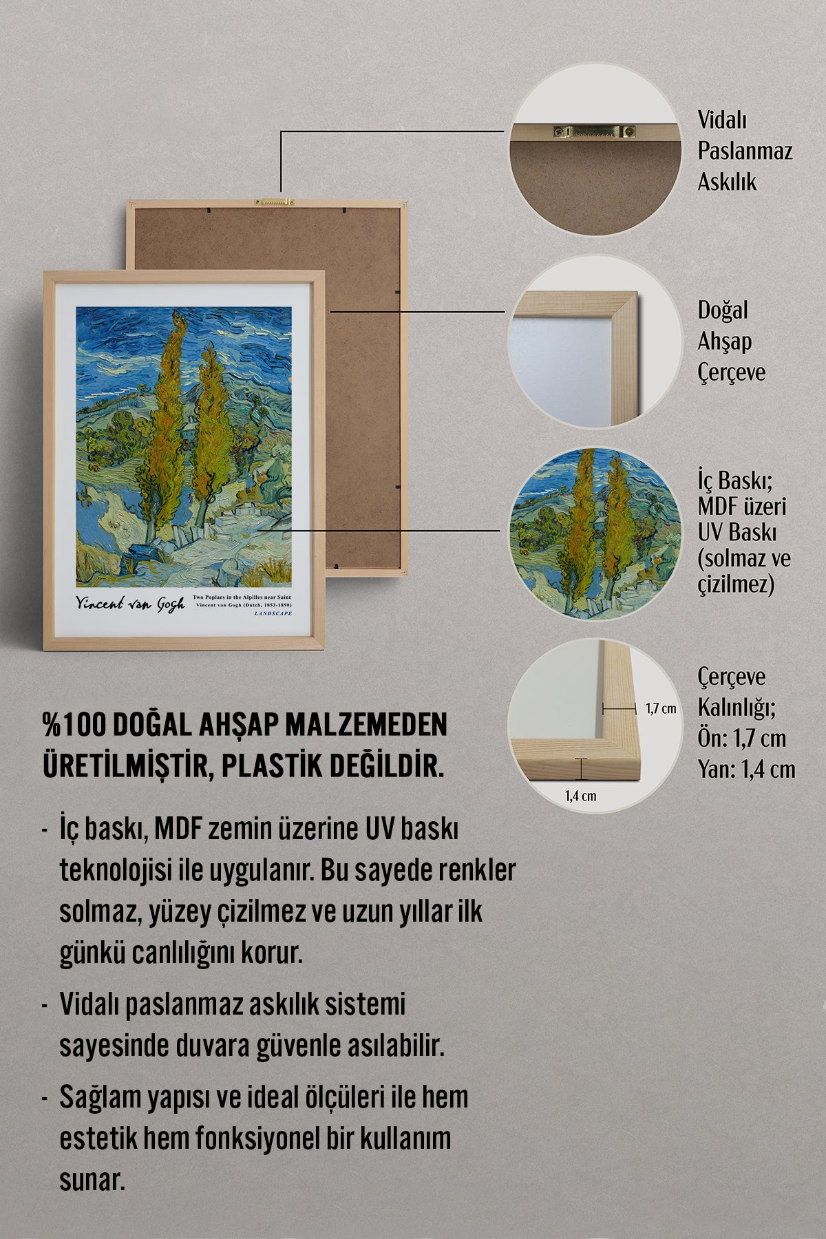 HOMEPACK Ahşap Çerçeveli Tablo Çerçeveli Poster Sanatsal Modern Duvar Dekoru VAN GOGH-11