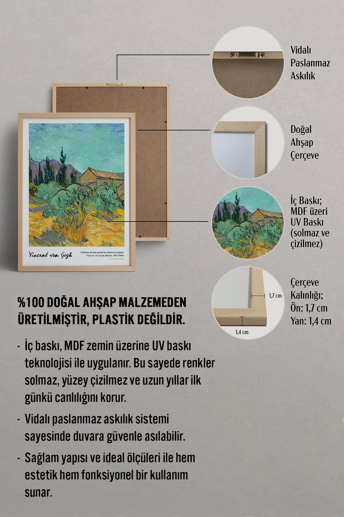 HOMEPACK Ahşap Çerçeveli Tablo Çerçeveli Poster Sanatsal Modern Duvar Dekoru VAN GOGH-12