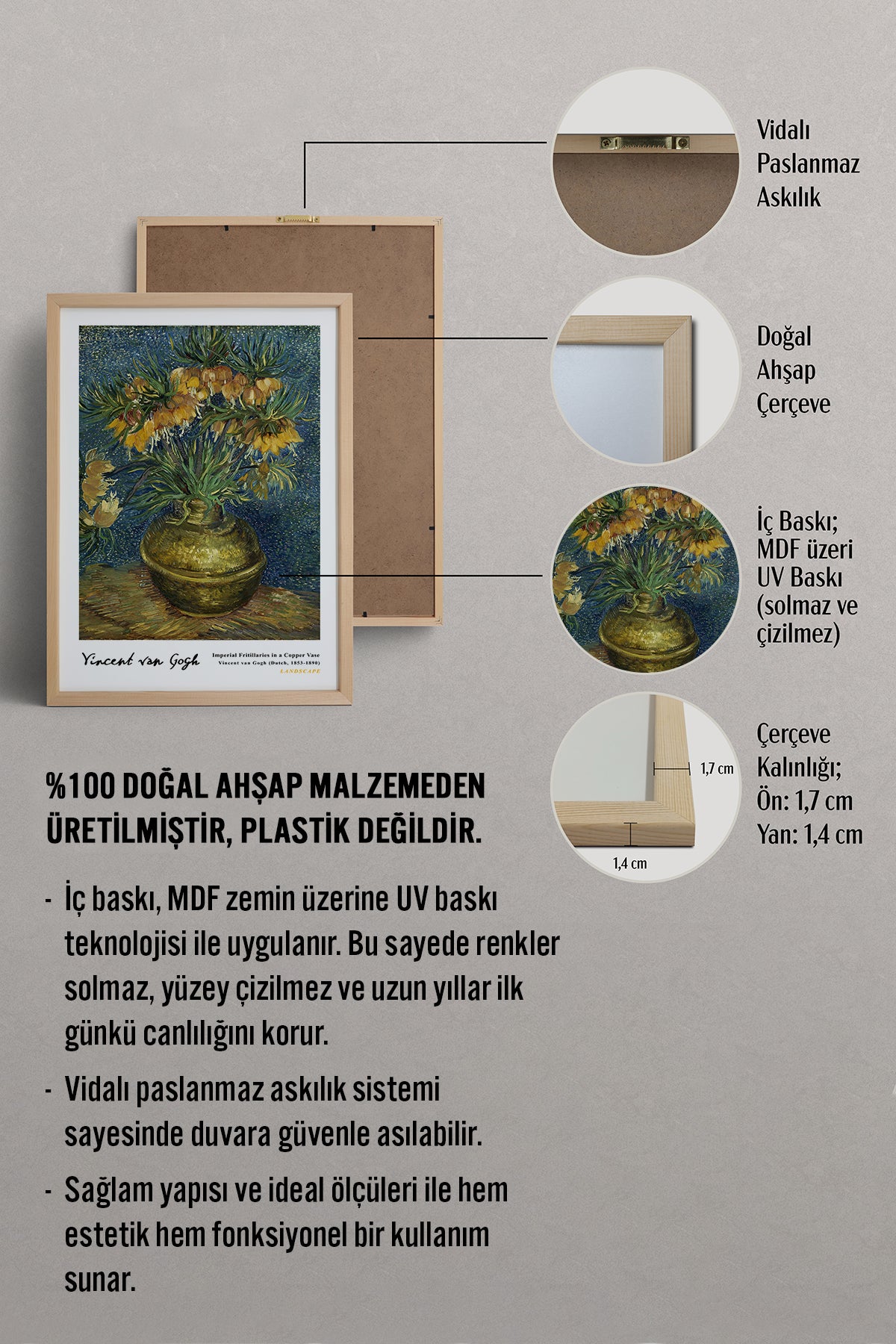 HOMEPACK Ahşap Çerçeveli Tablo Çerçeveli Poster Sanatsal Modern Duvar Dekoru VAN GOGH-13