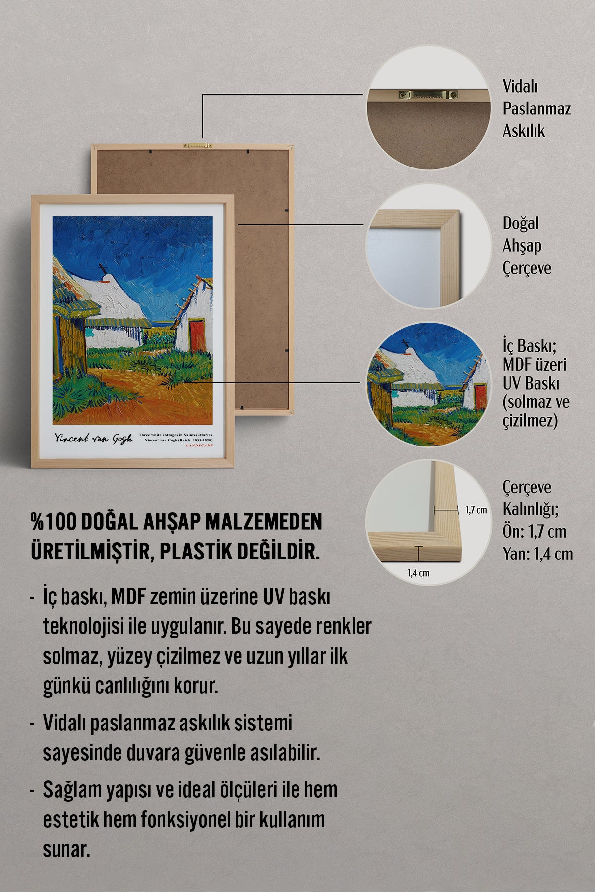 HOMEPACK Ahşap Çerçeveli Tablo Çerçeveli Poster Sanatsal Modern Duvar Dekoru VAN GOGH-15