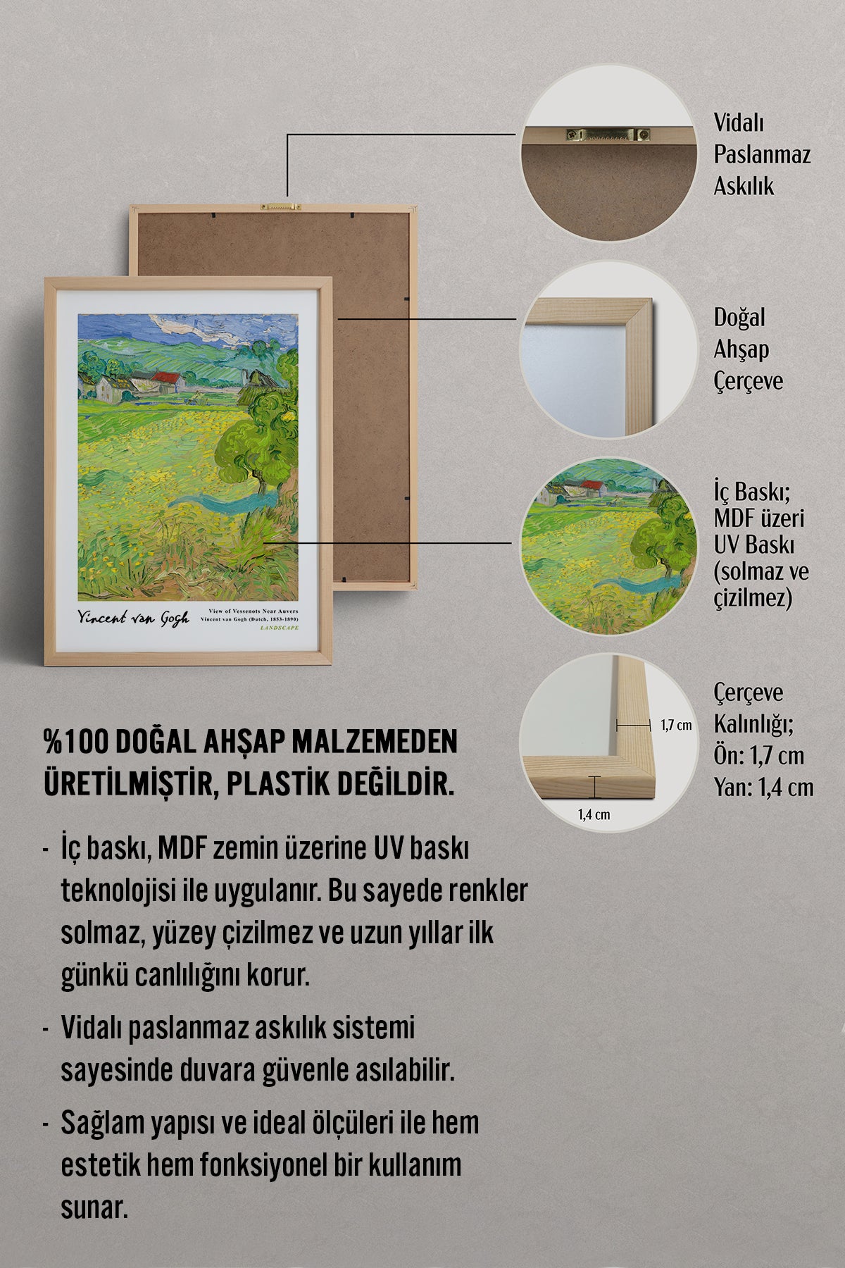 HOMEPACK Ahşap Çerçeveli Tablo Çerçeveli Poster Sanatsal Modern Duvar Dekoru VAN GOGH-16