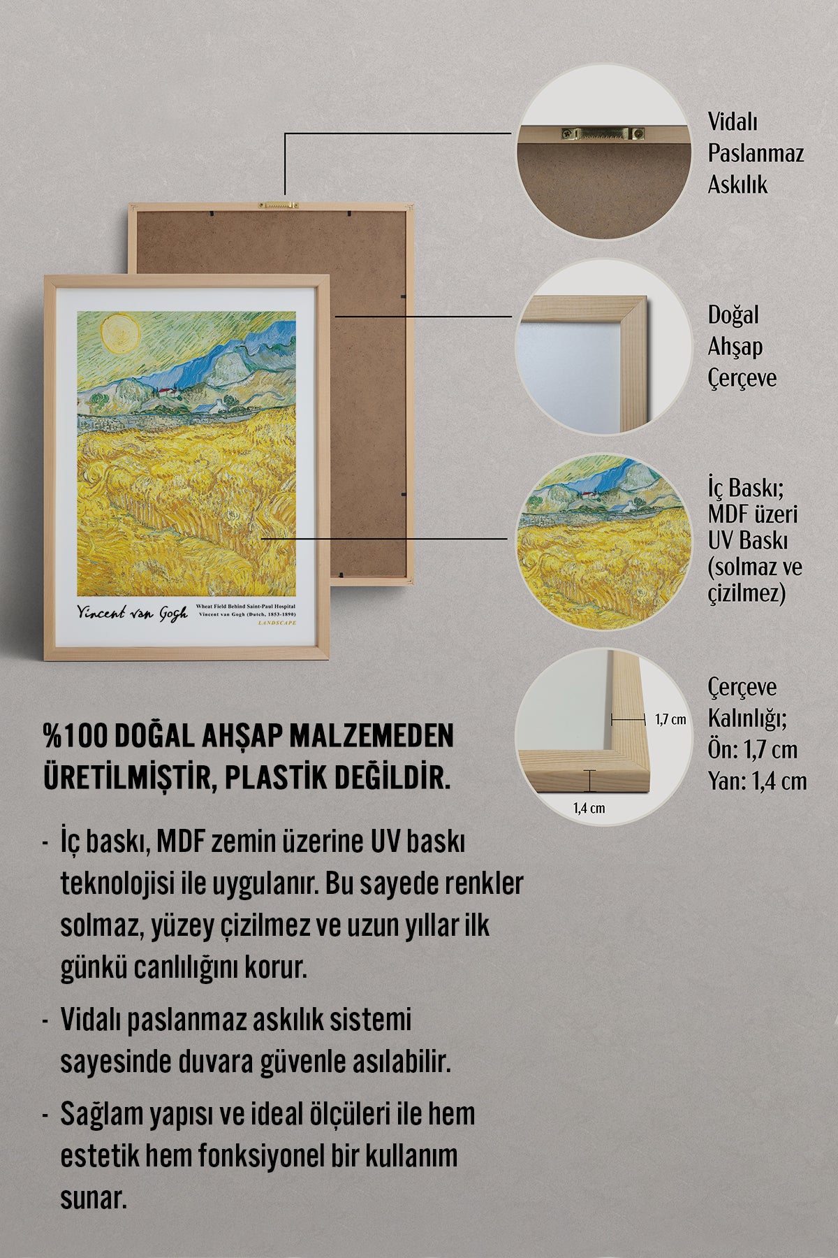 HOMEPACK Ahşap Çerçeveli Tablo Çerçeveli Poster Sanatsal Modern Duvar Dekoru VAN GOGH-17