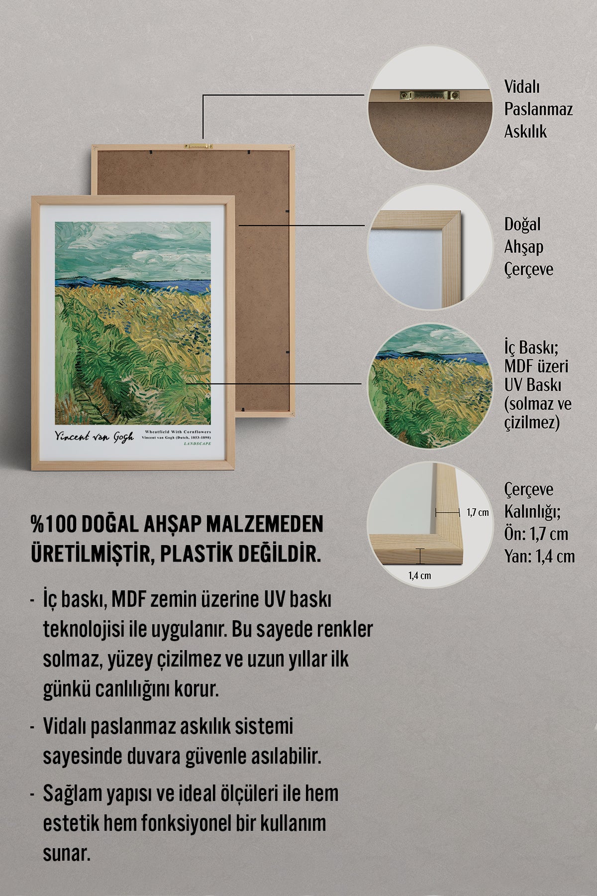 HOMEPACK Ahşap Çerçeveli Tablo Çerçeveli Poster Sanatsal Modern Duvar Dekoru VAN GOGH-18