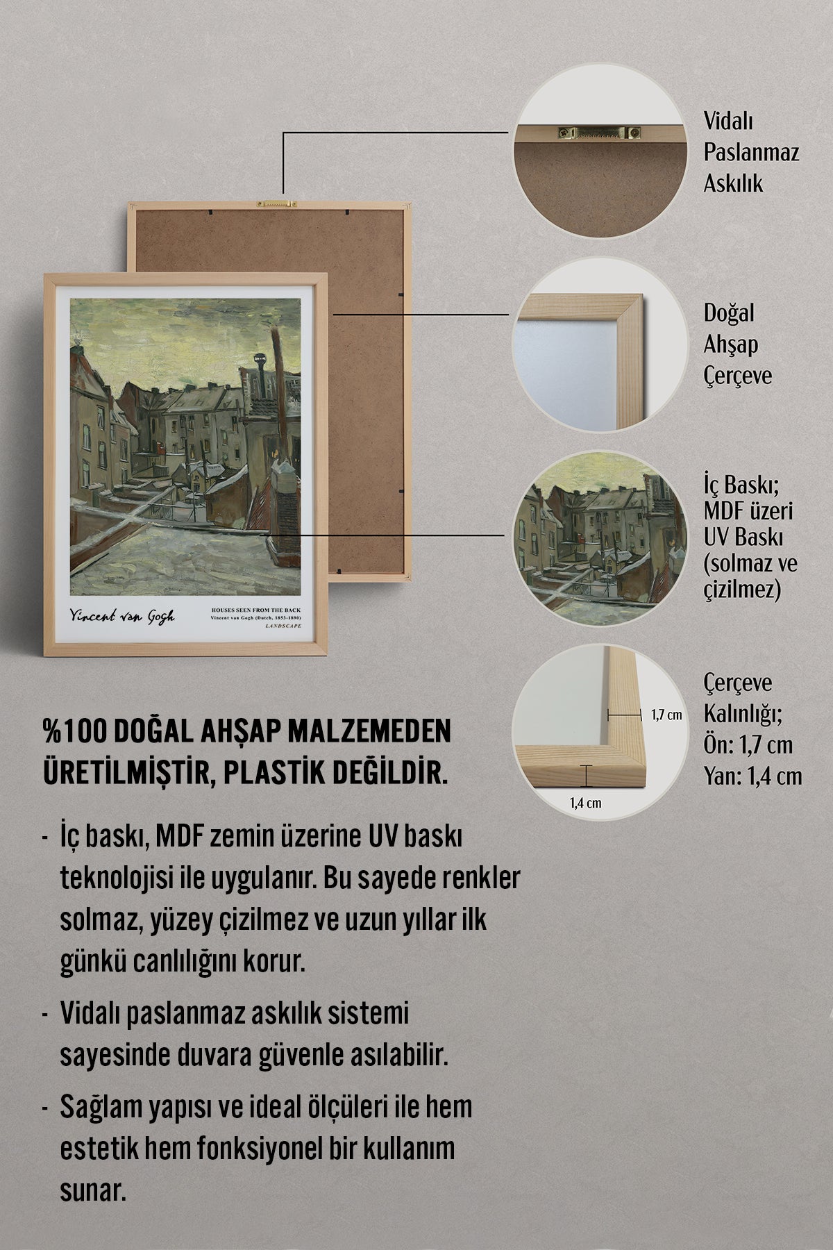 HOMEPACK Ahşap Çerçeveli Tablo Çerçeveli Poster Sanatsal Modern Duvar Dekoru VAN GOGH-20